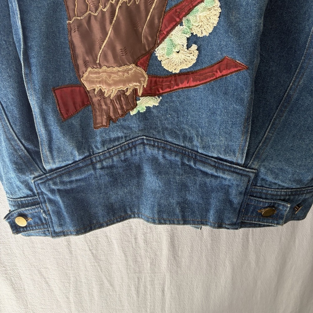 Vintage Elco Handmade Denim Jacket Embroidered Owl And Lace  Small Buttons - Picture 3 of 9
